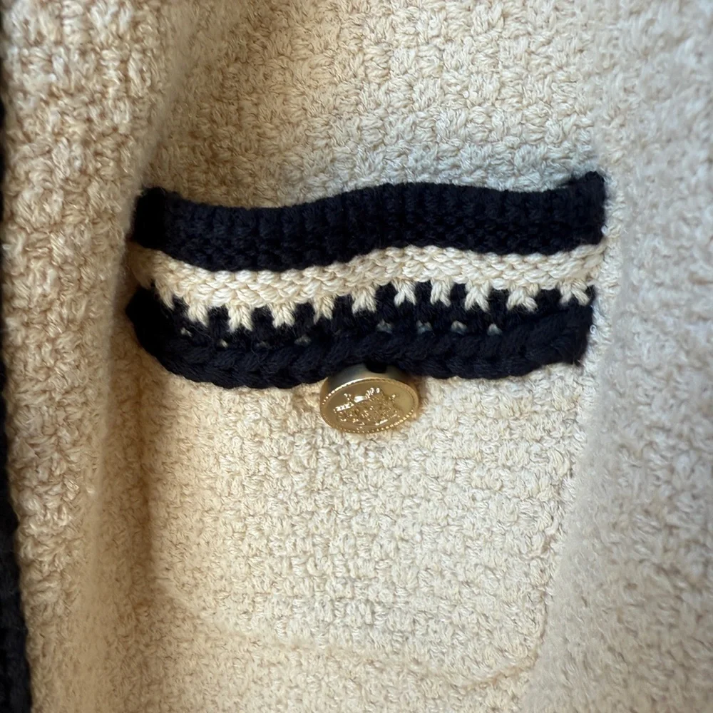 J. Crew Cream Bouclé Cardigan with Black Trim - Picture 5 of 5